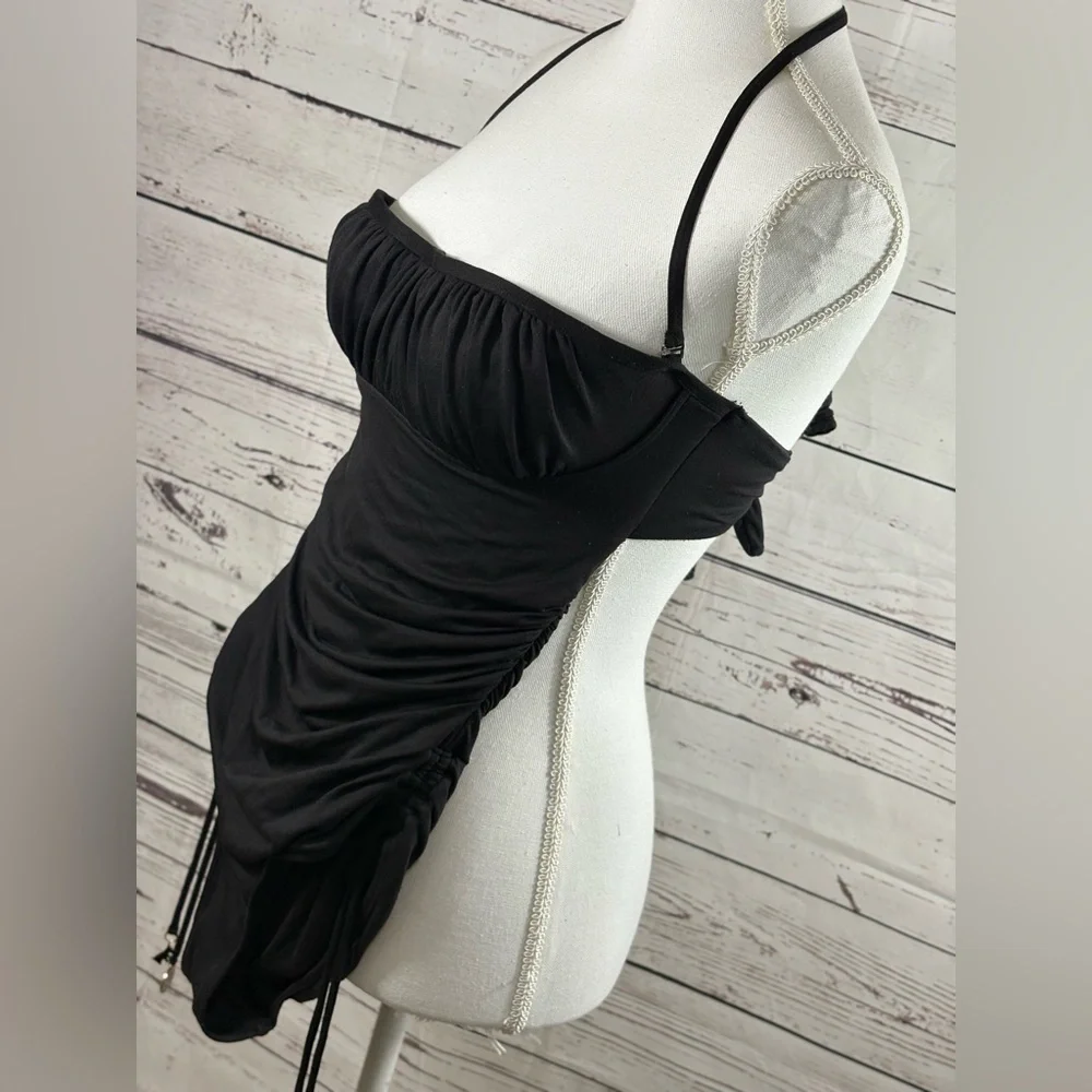 VTG Juicy Couture Beach Royalty Black Ruche Ribbed Open Back One Piece in Size M